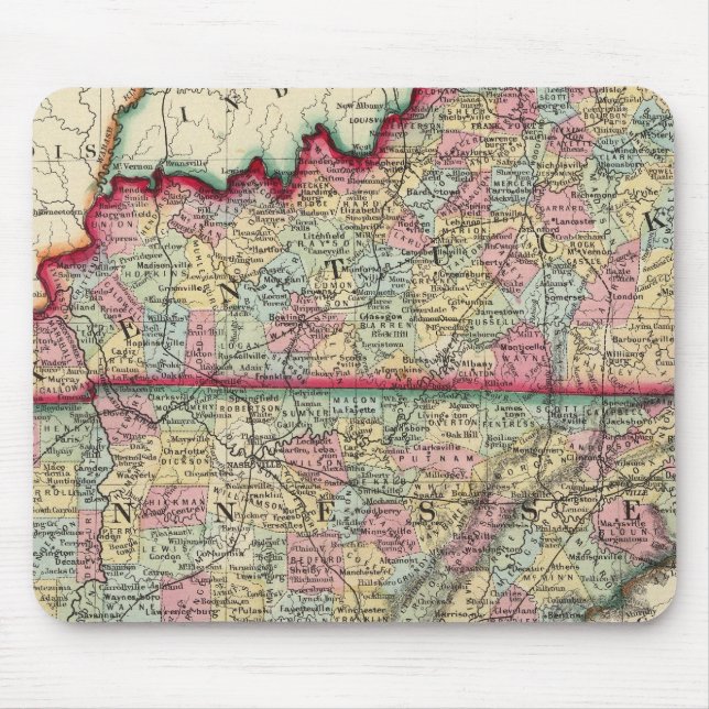 County Map Of Kentucky, And Tennessee Mouse Mat (Front)