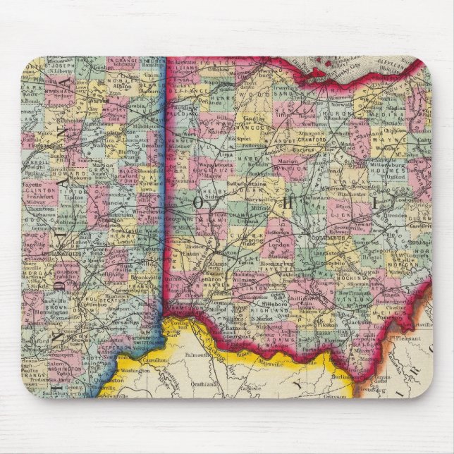 County Map Of Ohio, And Indiana Mouse Mat (Front)