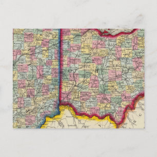County Map Of Ohio, And Indiana Postcard