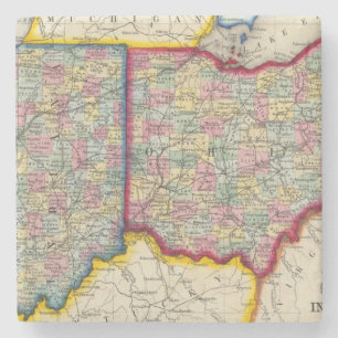 County Map Of Ohio, And Indiana Stone Coaster