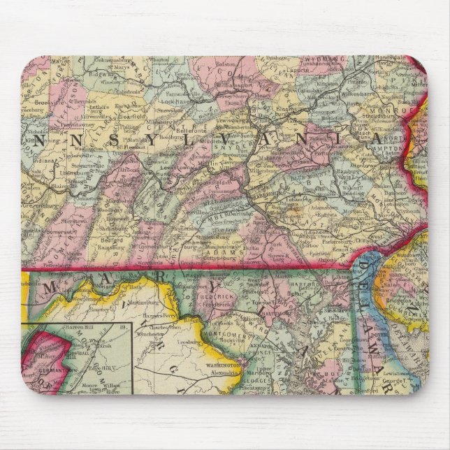 County Map Of Pennsylvania, New Jersey Mouse Mat (Front)
