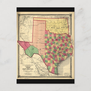 County Map of Texas and Indian Territory (1874) Postcard