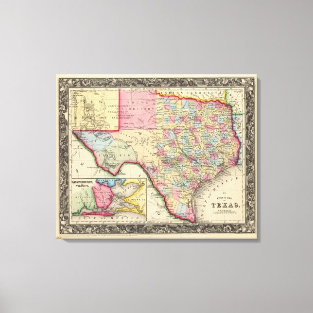 County Map Of Texas Canvas Print (Front)