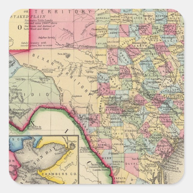 County Map Of Texas Square Sticker (Front)