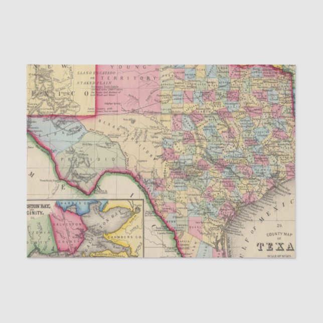County Map Of Texas Tissue Paper (Front)