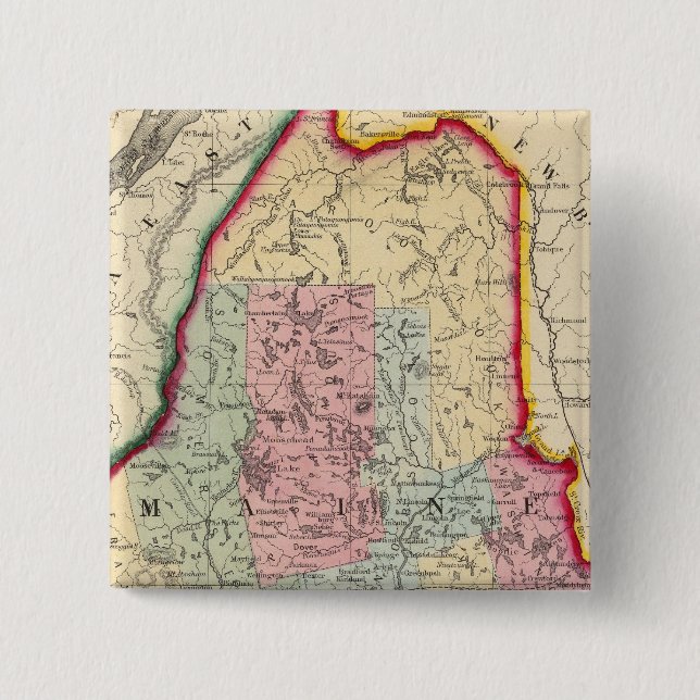 County Map Of The State Of Maine 15 Cm Square Badge (Front)