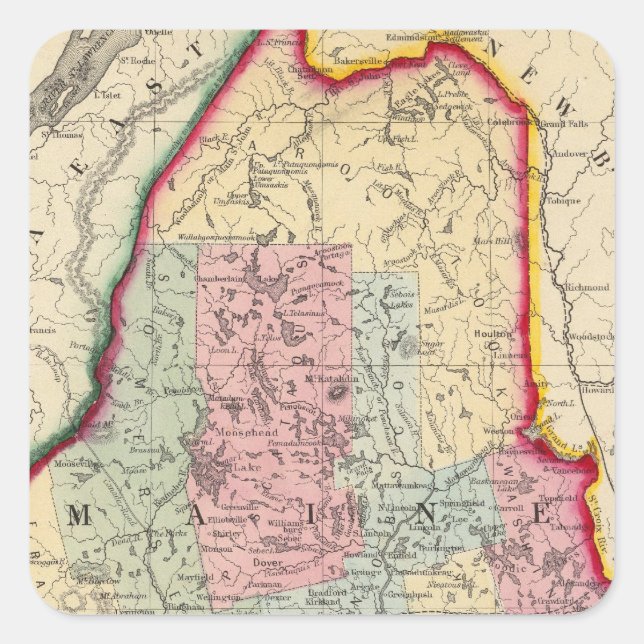 County Map Of The State Of Maine Square Sticker (Front)