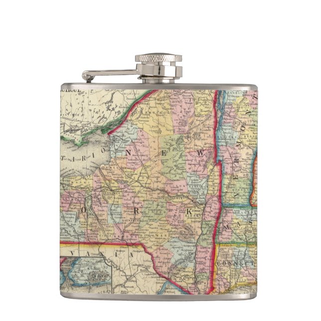 County Map Of The States Of New York Hip Flask (Front)