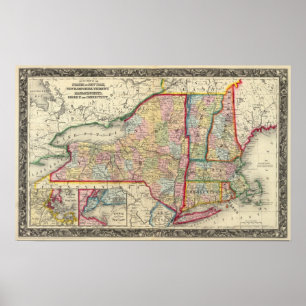 County Map Of The States Of New York Poster