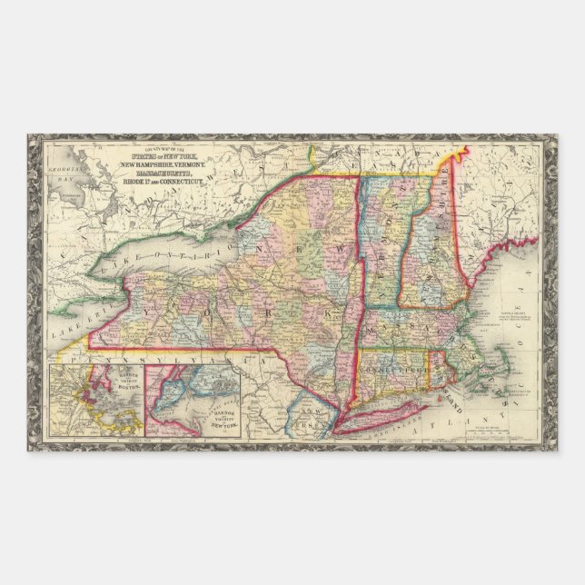 County Map Of The States Of New York Rectangular Sticker (Front)