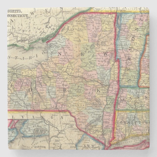 County Map Of The States Of New York Stone Coaster (Front)