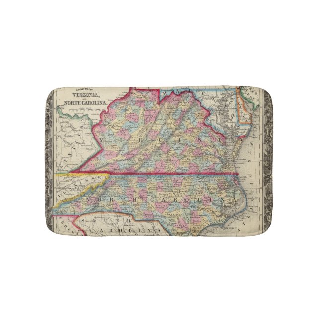 County Map Of Virginia, and North Carolina Bath Mat (Front)