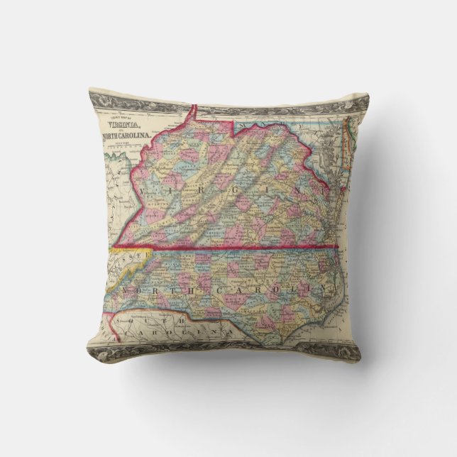 County Map Of Virginia, and North Carolina Cushion (Front)