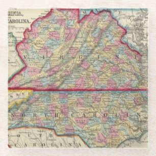 County Map Of Virginia, and North Carolina Glass Coaster