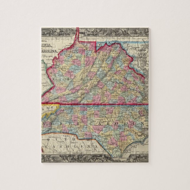 County Map Of Virginia, and North Carolina Jigsaw Puzzle (Vertical)