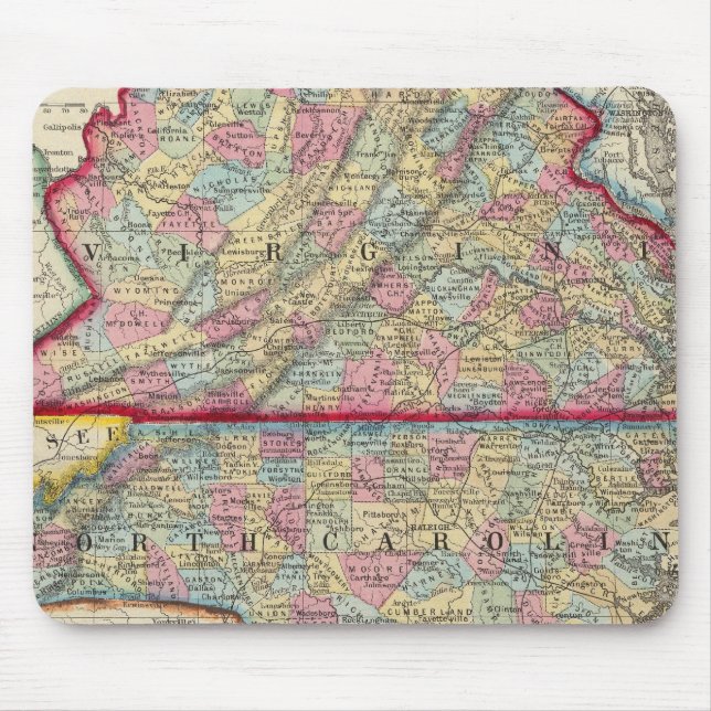 County Map Of Virginia, and North Carolina Mouse Mat (Front)