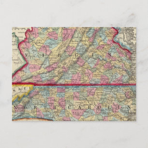 County Map Of Virginia, and North Carolina Postcard