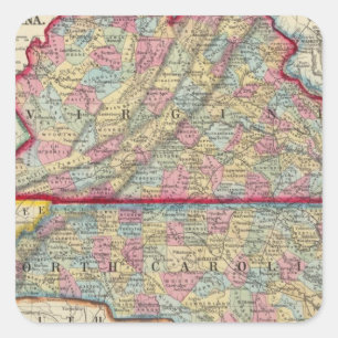 County Map Of Virginia, and North Carolina Square Sticker