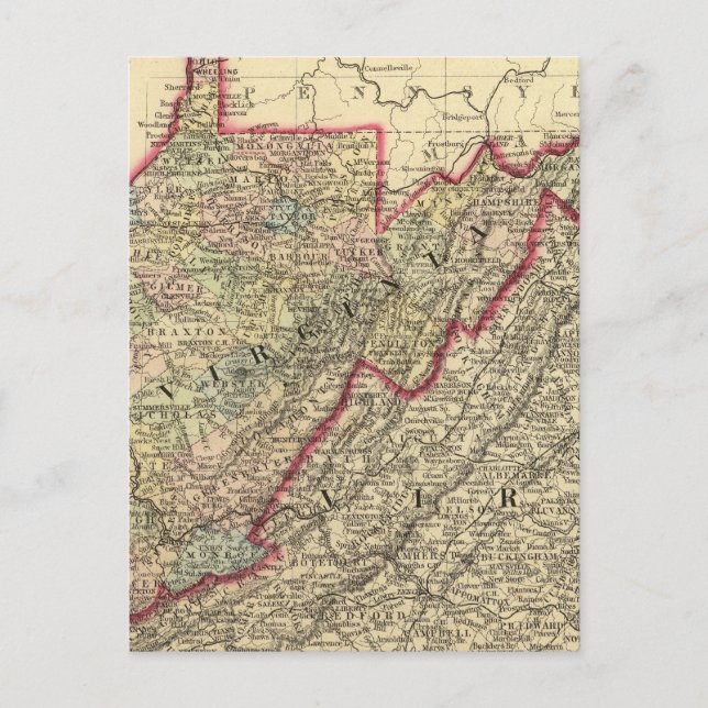 County map West Virginia Postcard (Front)