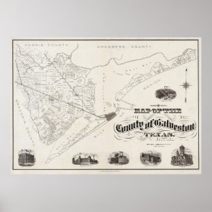 COUNTY of GALVESTON TEXAS MAP 1902 Poster