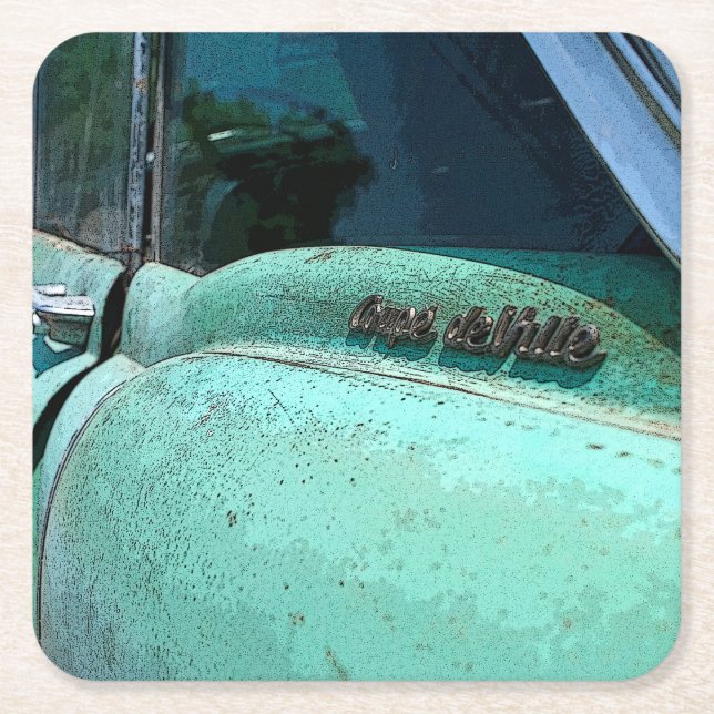 Coupe de Ville Cadillac Square Paper Coaster (Front)