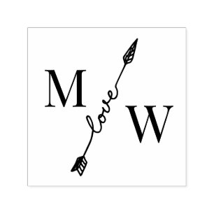 Couple 2 Initial Monogram with Love Arrow Spacer Self-inking Stamp