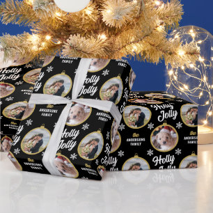 Couple 2 Photos Christmas Modern Black Wrapping Pa Paper