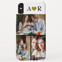 Couple 3 Photo Collage Custom Monogram Gold Heart