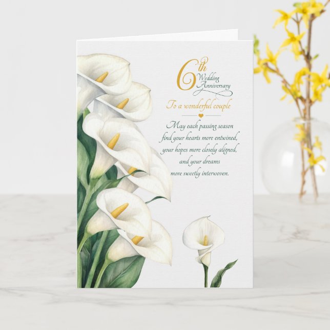 Couple 6th Anniversary Sentimental Calla Lilies Card (Yellow Flower)