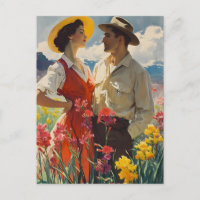Couple Amidst Orchids 1950s Vintage