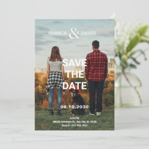 Couple and pet modern photo wedding  save the date