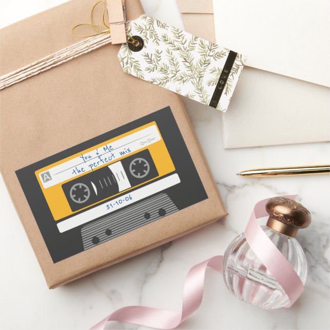 Couple Anniversary 1980's Vintage Cassette Tape Rectangular Sticker (Gifting)