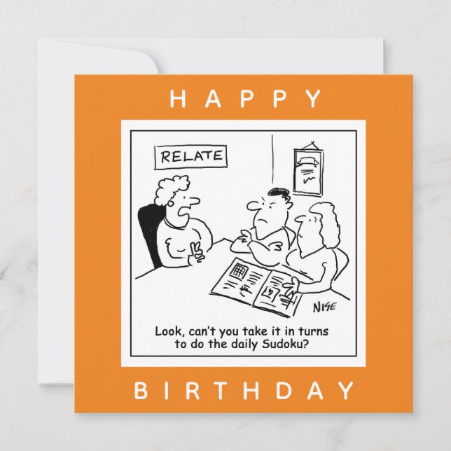 Couple Argue About Sudoku Cartoon Card (Front)