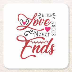 Couple Art A True Love Story Never End Square Paper Coaster