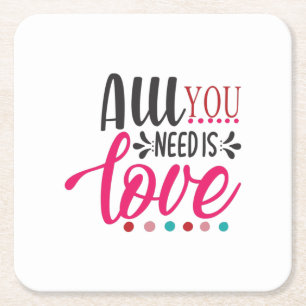 Couple Art All You Need Is Love Square Paper Coaster
