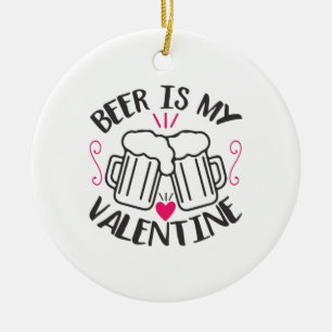 Couple Art Beer Is My Valentine Ceramic Tree Decoration