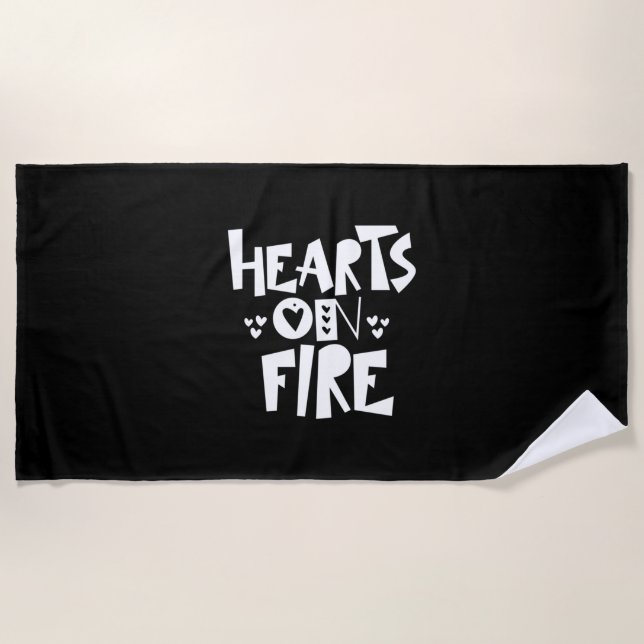 Couple Art Hearts On Fire Beach Towel (Front)