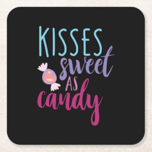 Couple Art Kisses Sweet As Candy Square Paper Coaster
