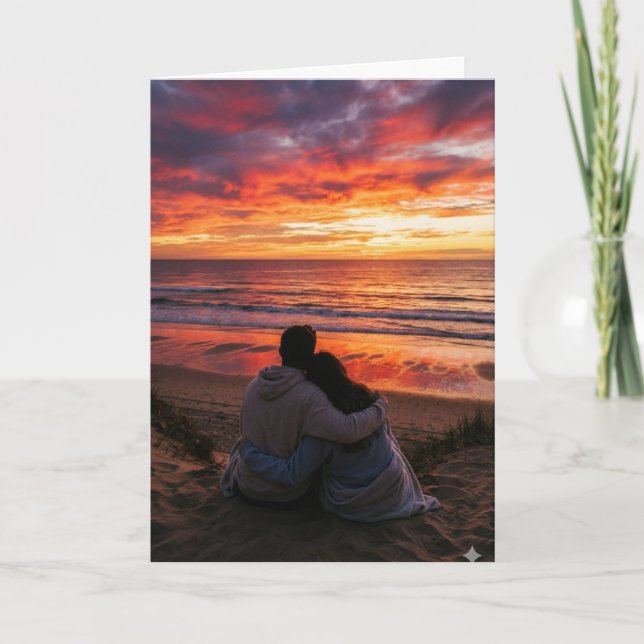 Couple at ocean for sunset -Valentine, anniversary Card (Front)