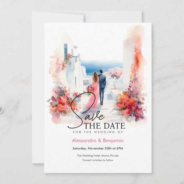 Couple at Wedding | Greek Theme | Save The Date Invitation (Front)