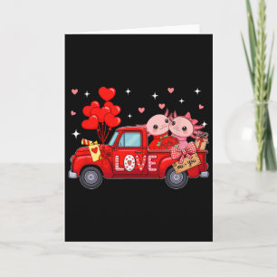Couple Axolotls On Red Pickup Truck Valentine Flor Card