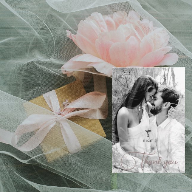 Couple B/W Photo & Names Wedding Blank Thank You Card (Creator Uploaded)