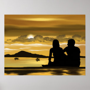 Couple beach romance beautiful scenery poster