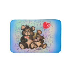 Couple Bear with Heart Balloon Bath Mat