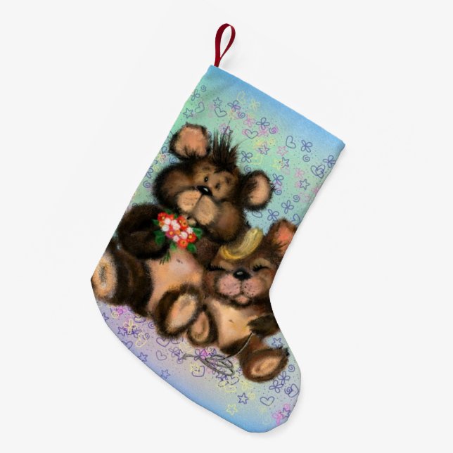Couple Bear with Heart Balloon Christmas Stocking (Front (Hanging))