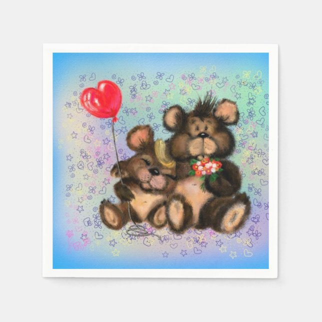 Couple Bear with Heart Balloon Napkins (Front)