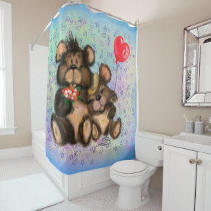 Couple Bear with Heart Balloon Shower Curtain