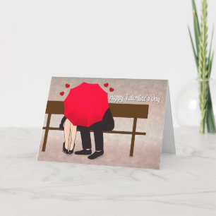 Couple Behind a Red Umbrella for Valentine's Card