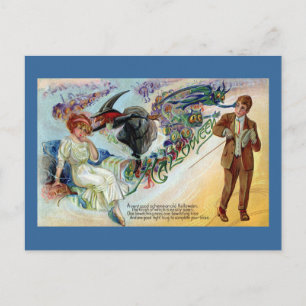 Couple Bewitched on Hallowe'en Vintage Postcard