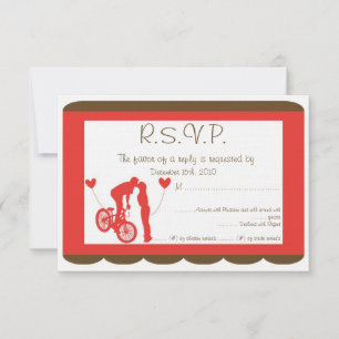 Couple Bike Red/Brown Wedding RSVP Invitation